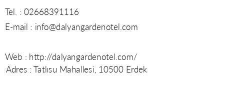 Erdek Dalyan Garden Otel telefon numaralar, faks, e-mail, posta adresi ve iletiim bilgileri